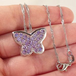 18K White Gold Filled Butterfly Purple Diamond Zircon Pendant Necklace 925S Gift